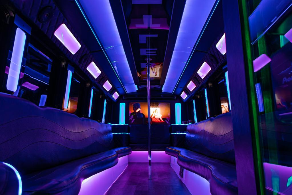 Interior Party Bus Rental Appleton WI with Beautiful lights and Dancing Pool