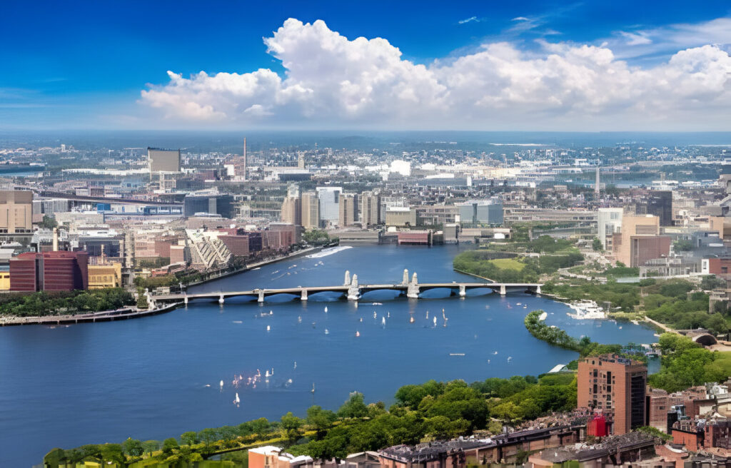 Panoramic aerial view of Boston, Massachusetts, USA