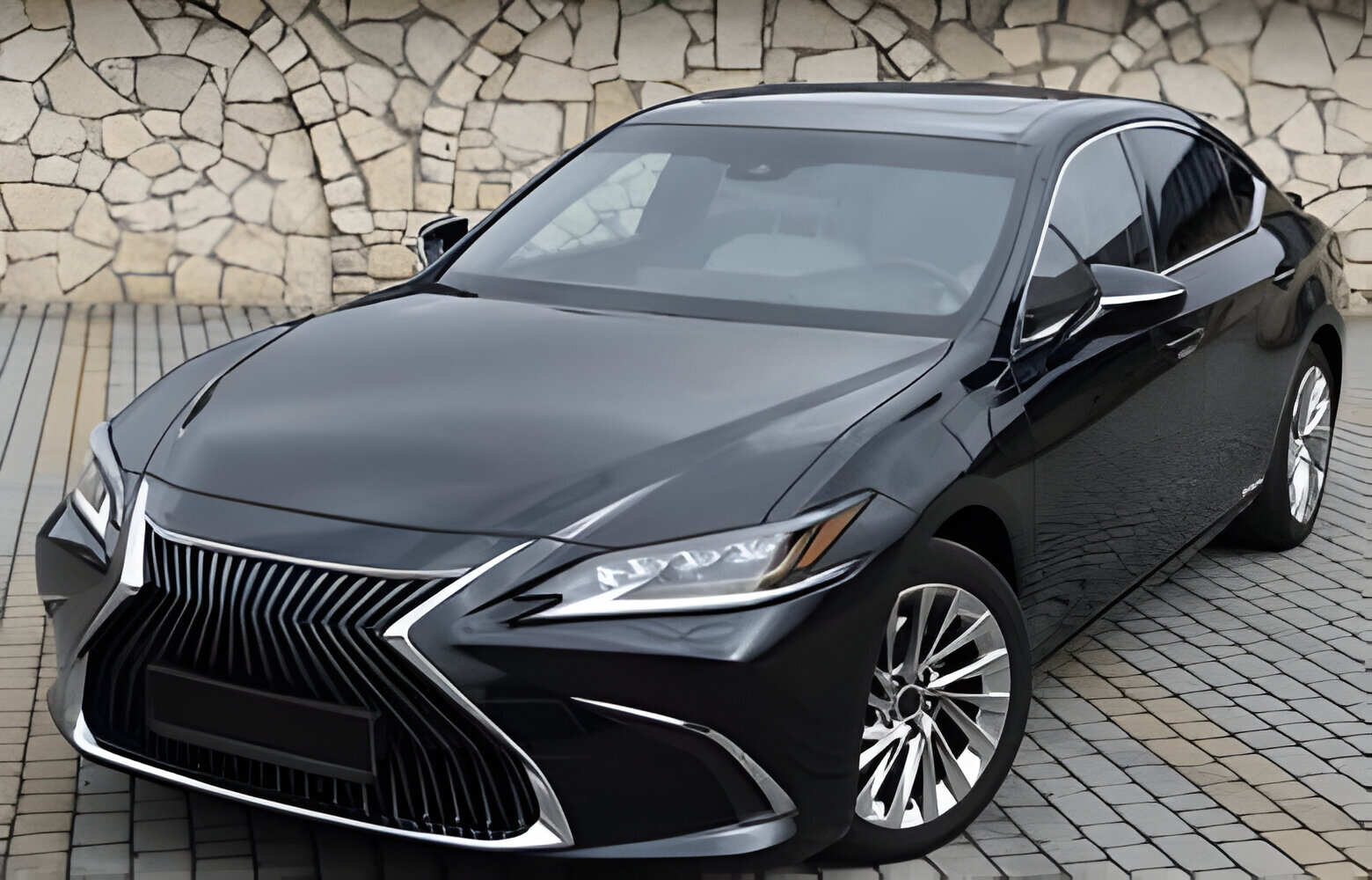 Black hybrid sedan car standing in a road