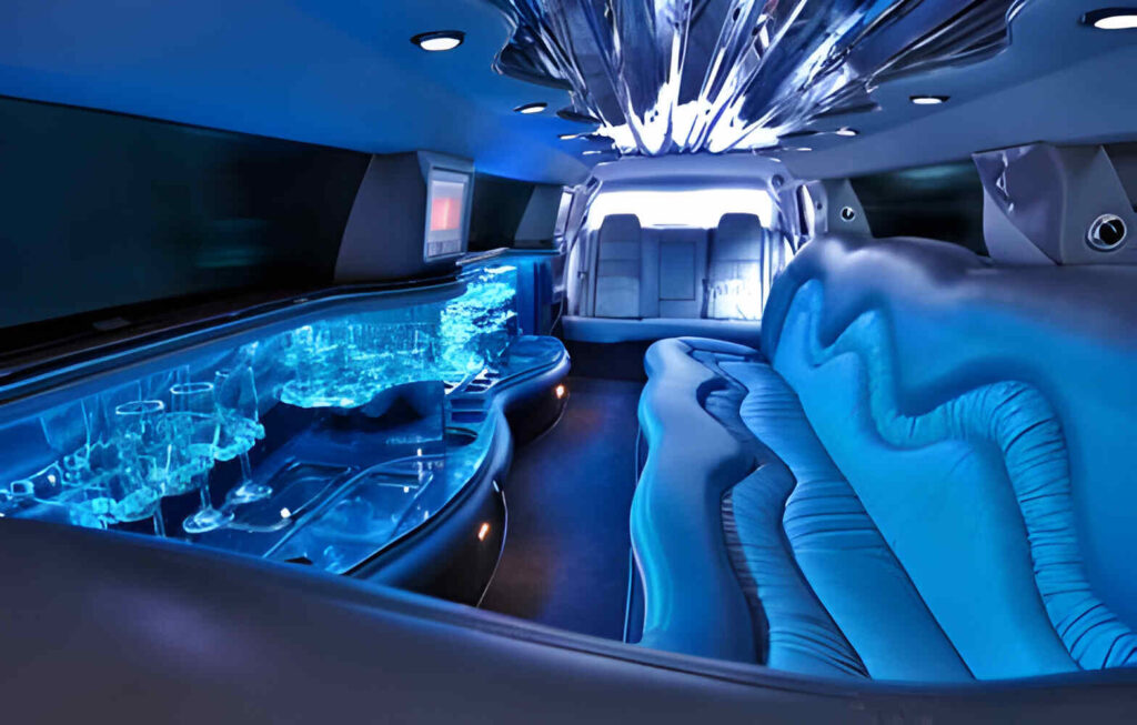 limousine interior with colorful lights without people