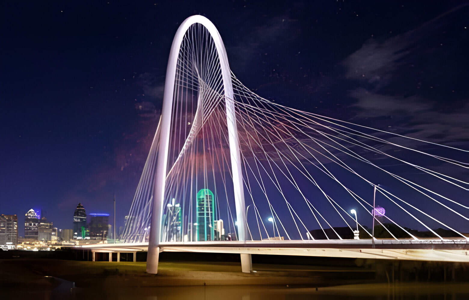 Margaret Hunt Hill Bridge at night in Dallas