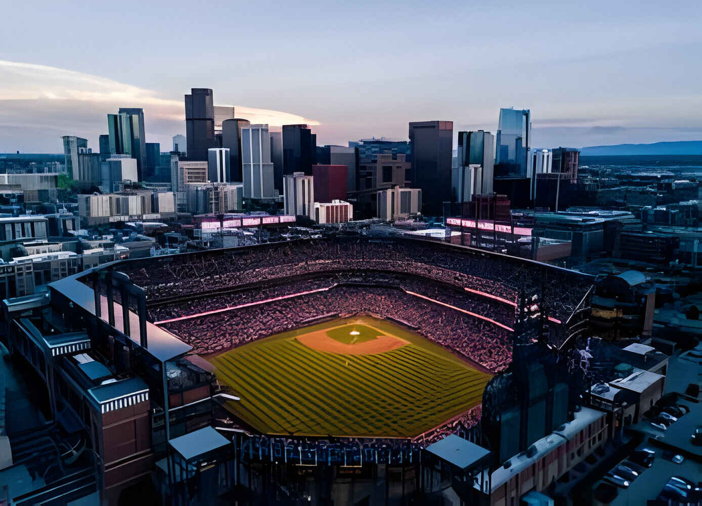 Skyline of Denver Colorado at sunset