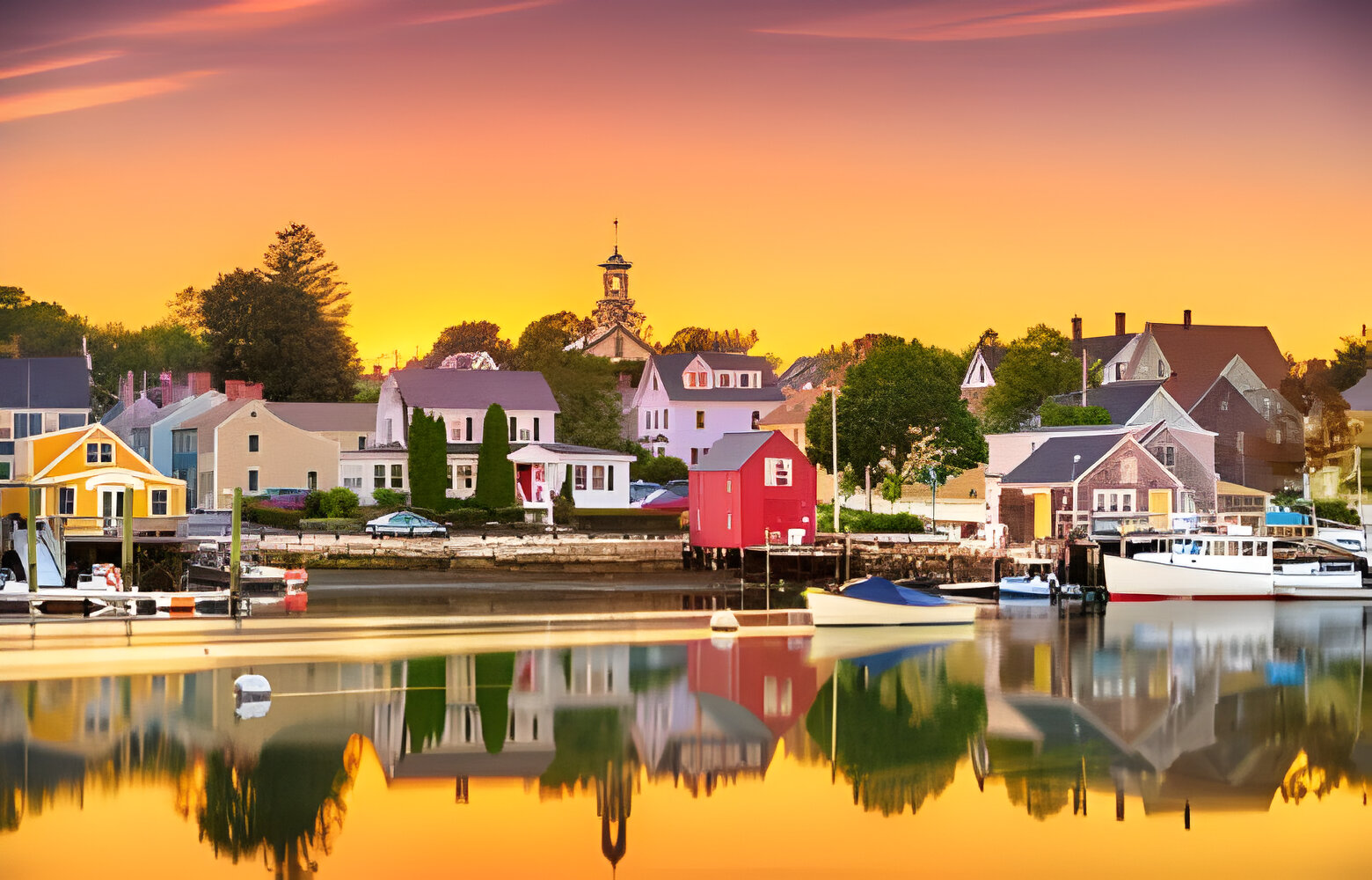 Beautiful houses in front of a lake in Portsmouth Downtown, New Hampshire