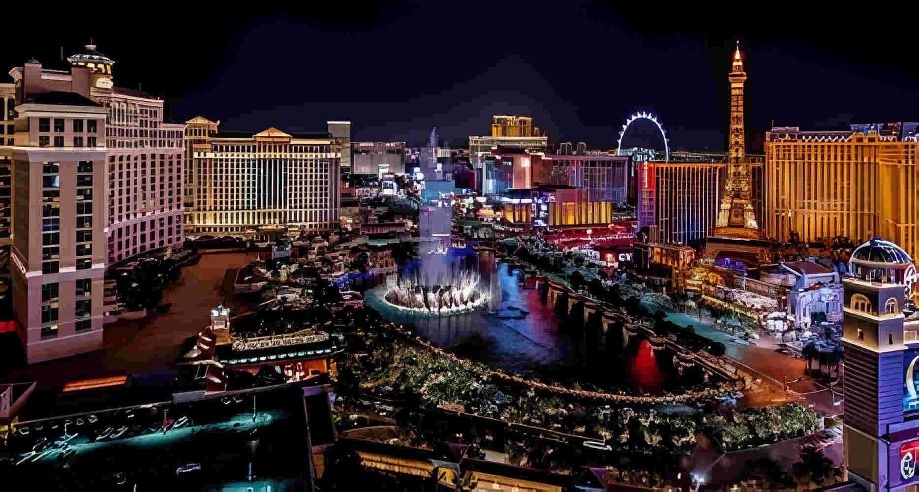 View of Las Vegas Strip, Nevada at night with beautiful lights