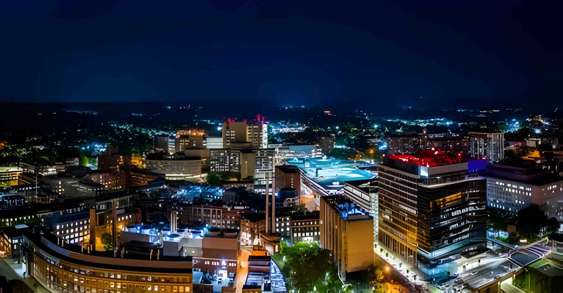 Aerial panorama of New Haven, Connecticut at night