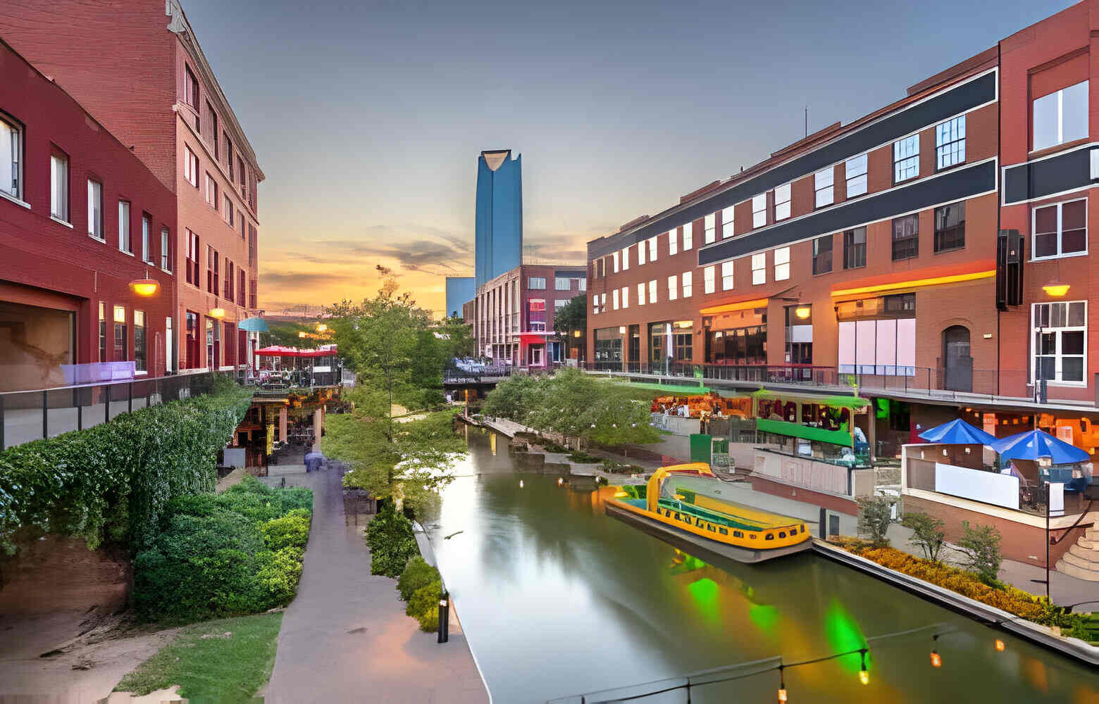 Oklahoma City, Oklahoma, USA cityscape in Bricktown at dusk