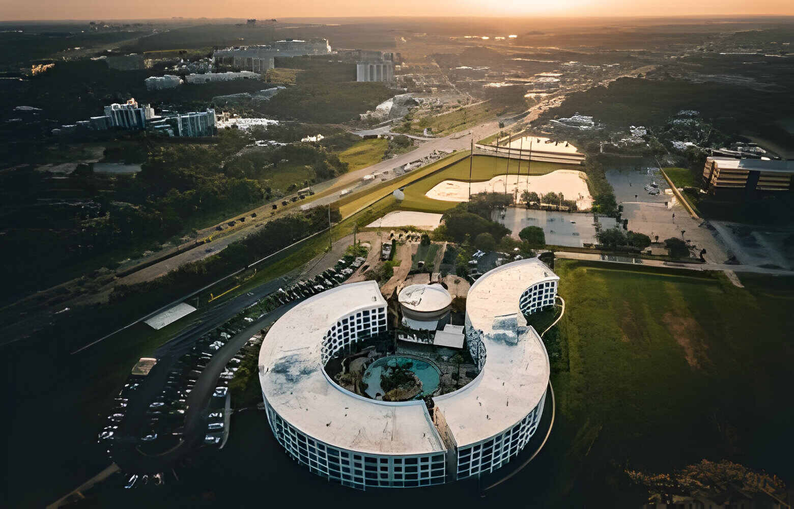 Aerial view of beautiful Orlando at sunset, Florida, United States