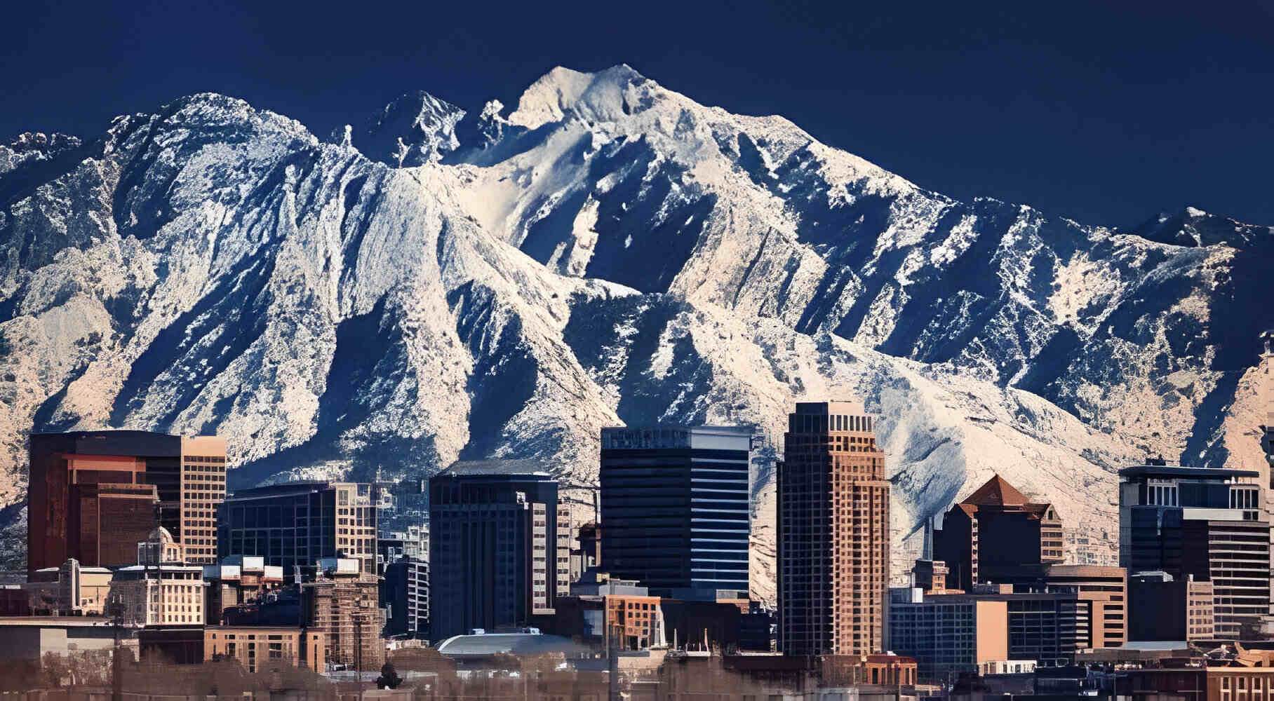 Snow mountains ehind the Salt Lake City, Utah