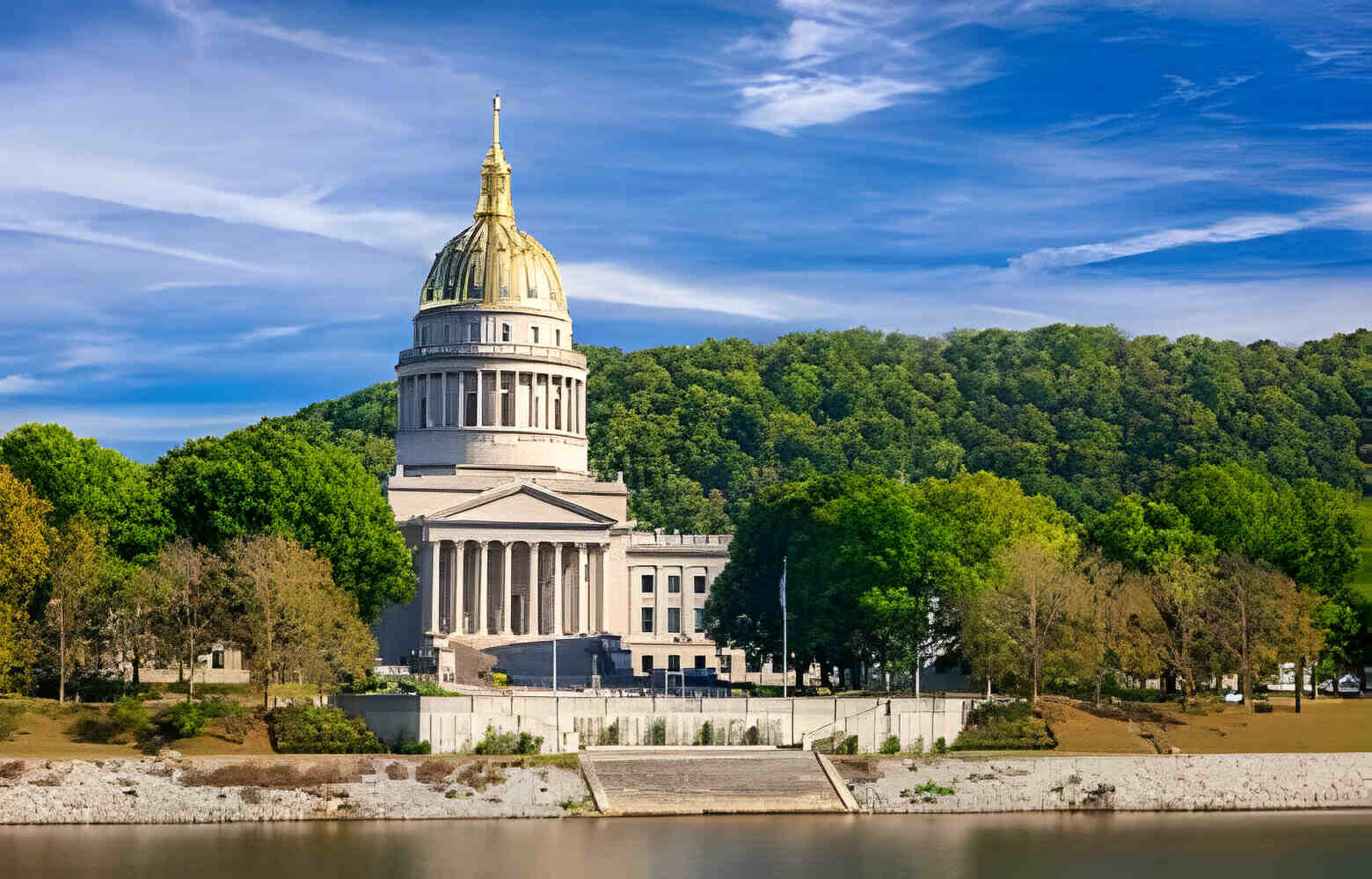 West Virginia State Capitol on the Kanawha River in Charleston