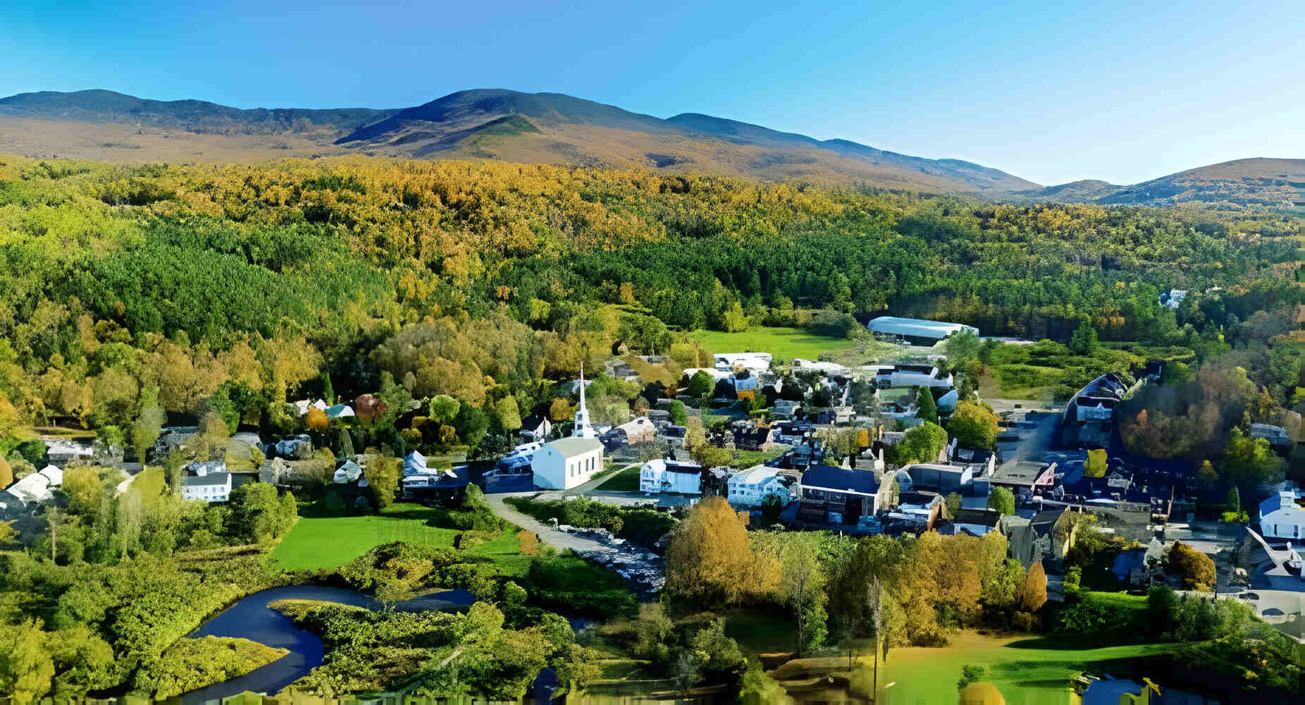 Fall colors in the village of Stowe Vermont