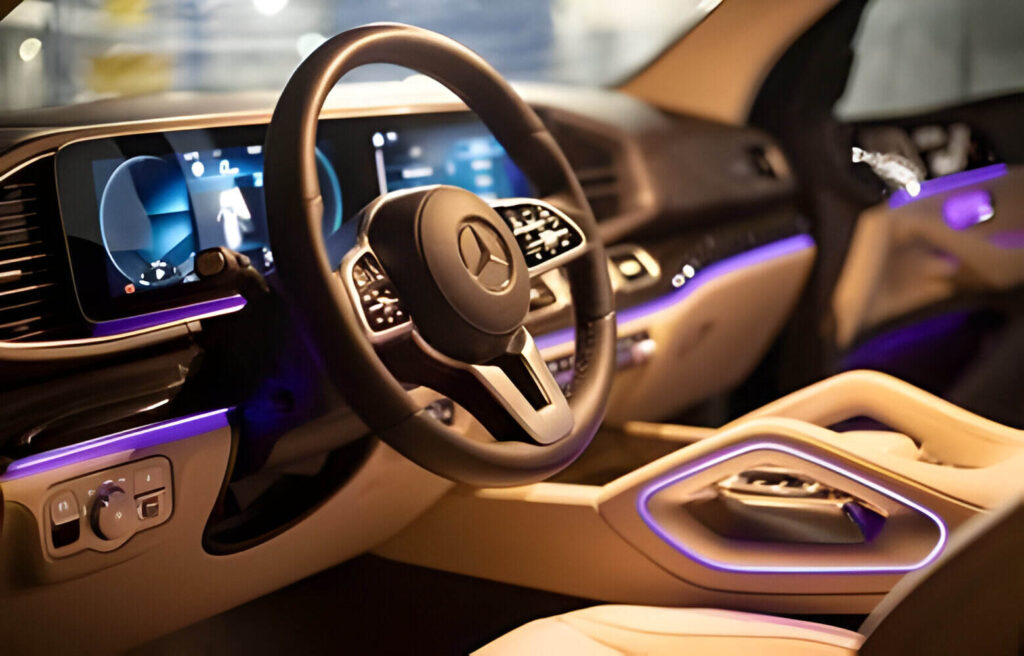 light leather interior of premium SUV Mercedes GLS