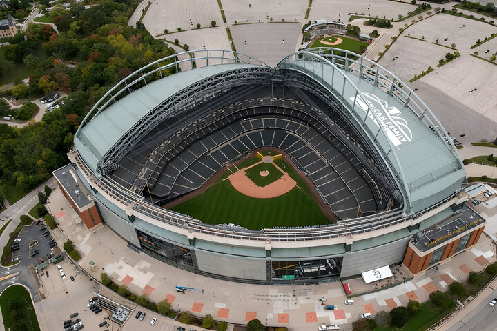 Aerial view of American Family Field home to the Milwaukee Brewers