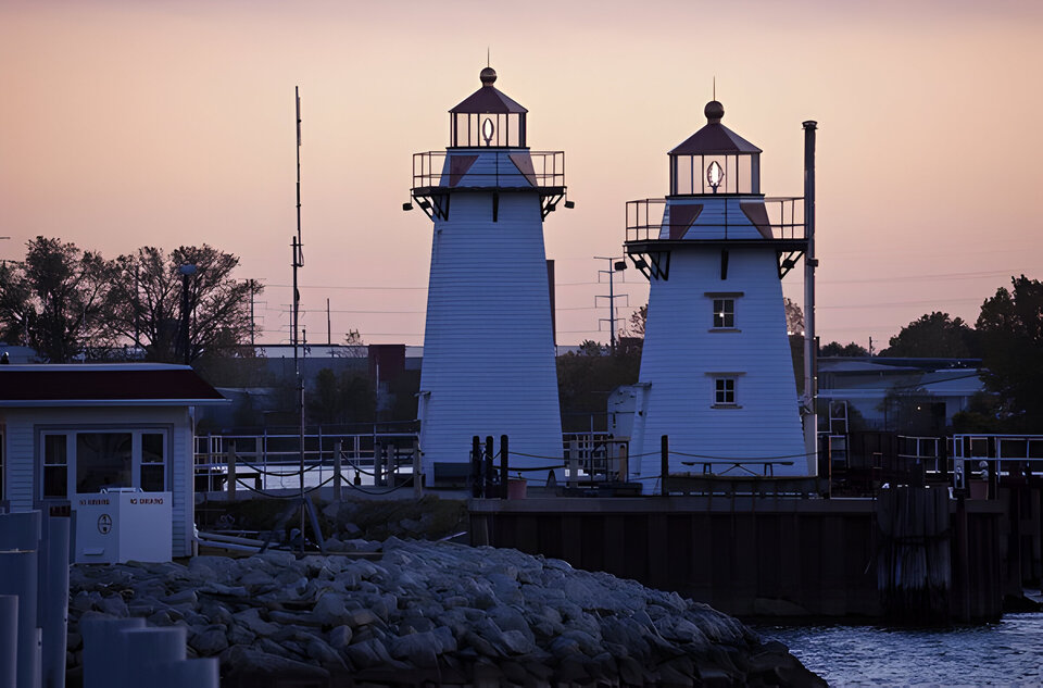 Two lighthouses in Green Bay, Wisconsin