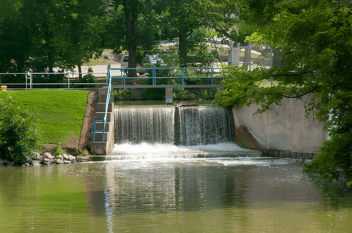 A waterfall at Appleton Lock Number 3, on Fox River, Appleton, Wisconsin.