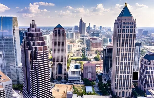 Aerial view downtown Atlanta skyline