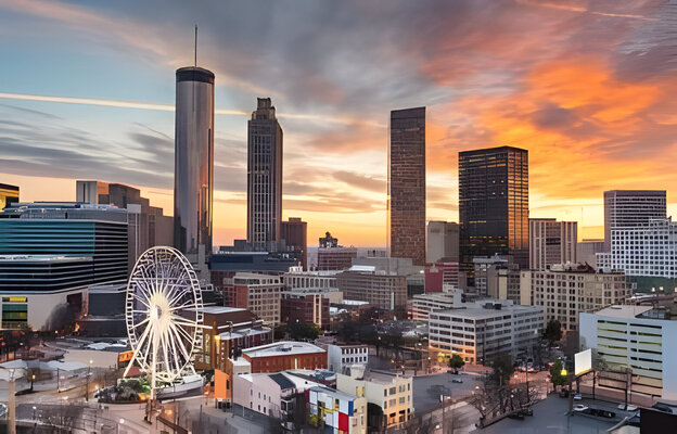 Atlanta, Georgia, USA downtown skyline at dusk.