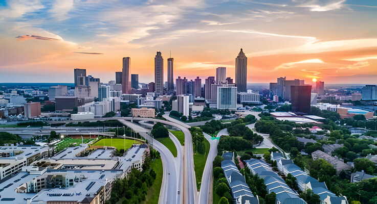 Atlanta, Georgia, USA Downtown Skyline Aerial Panorama.