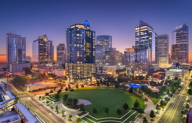 Charlotte, North Carolina, USA uptown skyline at twilight