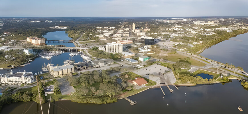 Melbourne Florida's historic downtown is on the shore of the Indian River Lagoon