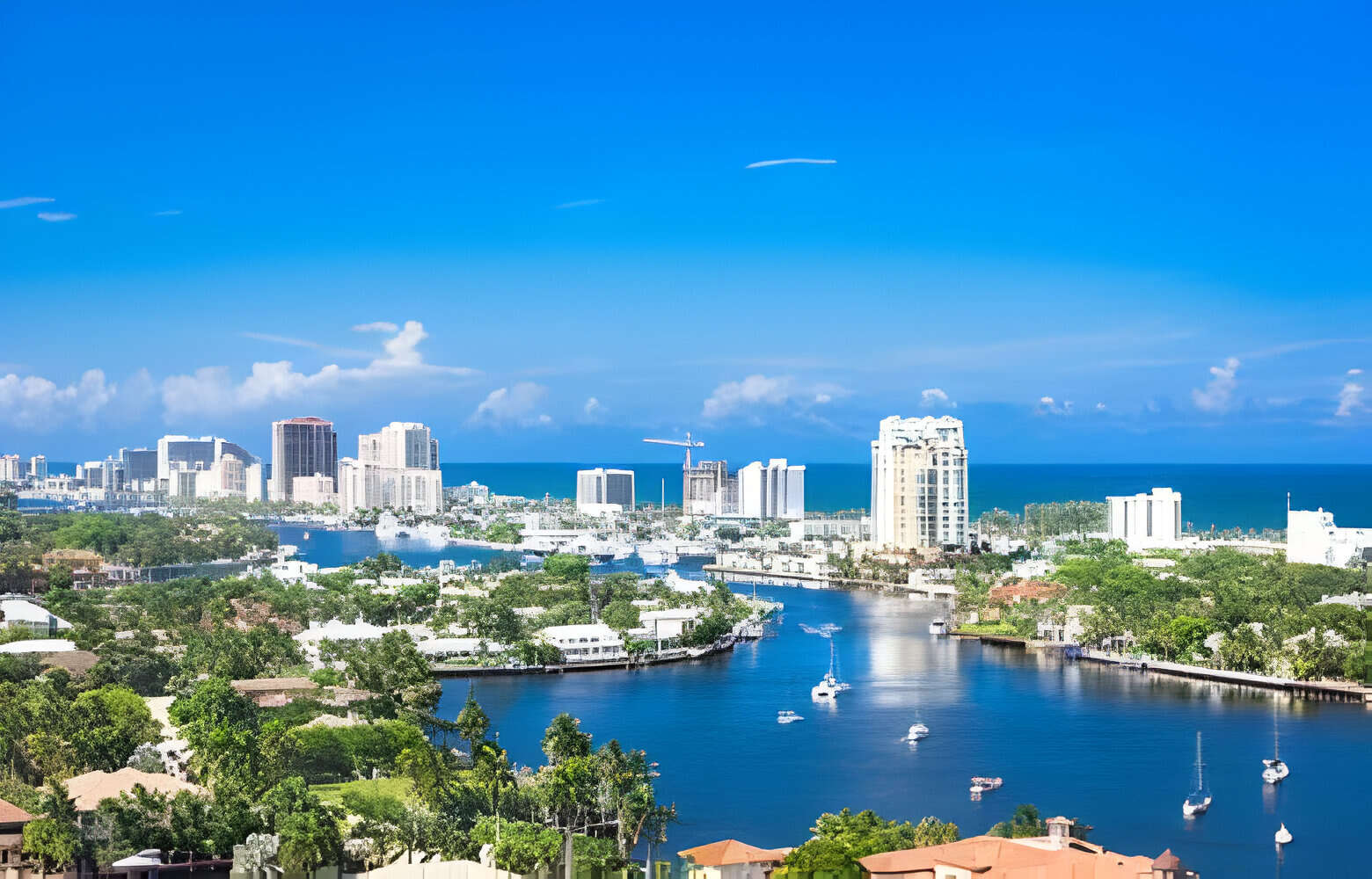 Fort Lauderdale, Florida, USA skyline over Barrier Island.