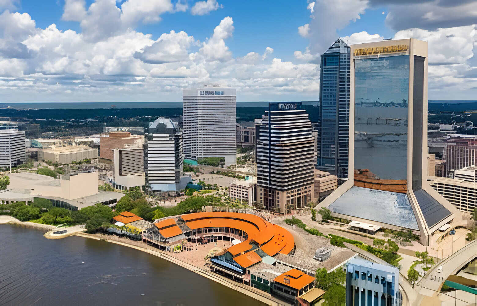 Aerial photo Downtown Jacksonville Florida Landing on St Johns River