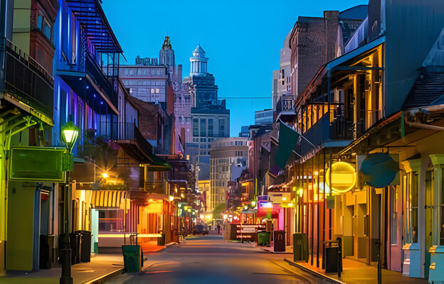 Pubs and bars with neon lights in the French Quarter, New Orleans USA