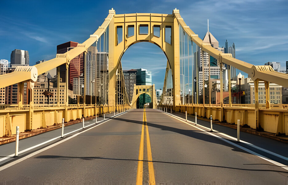 Roberto Clemente Bridge in downtown Pittsburgh Pennsylvania