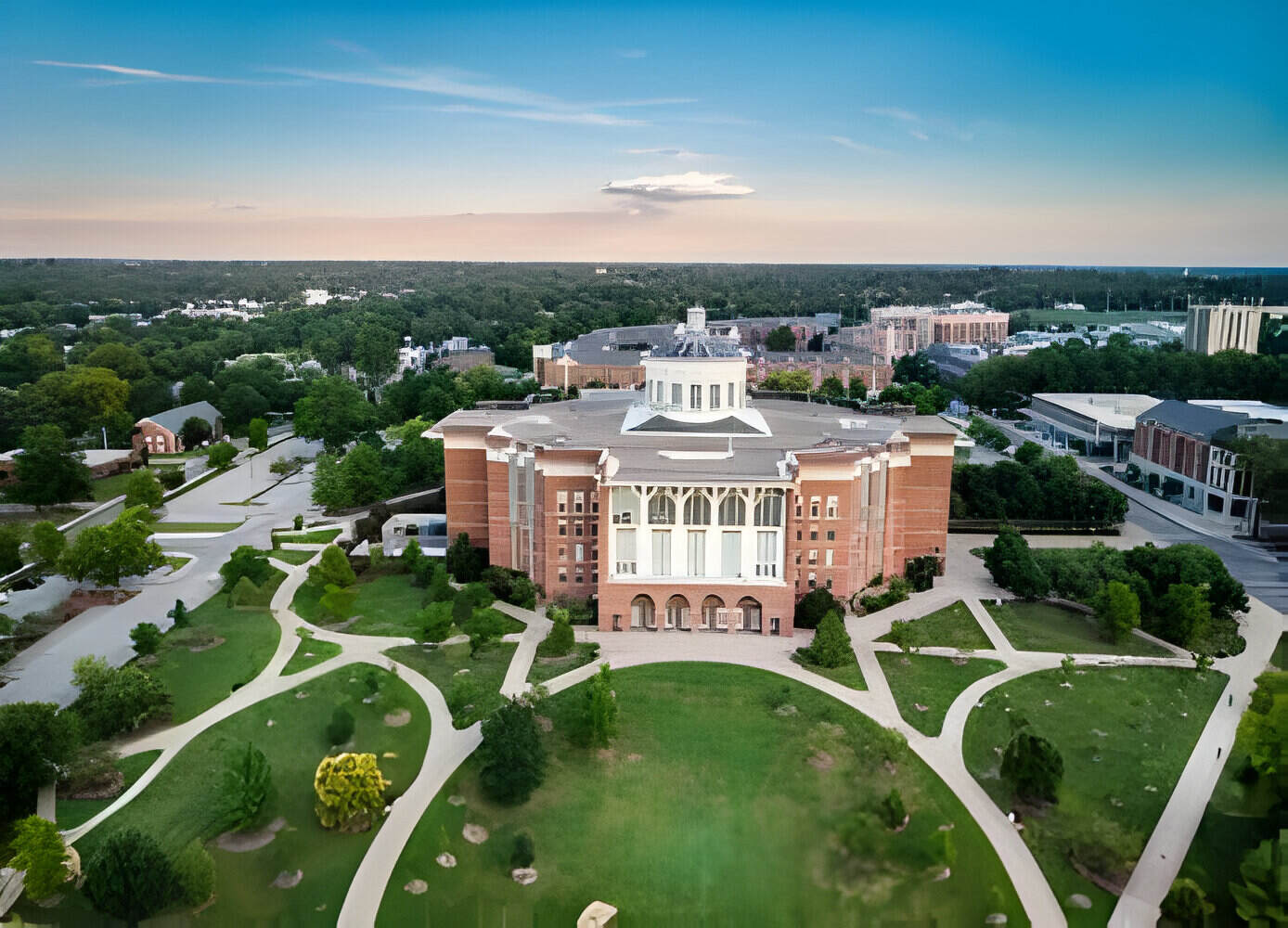 Aerial view of the William T. Young Library at the University of Kentucky in Lexington