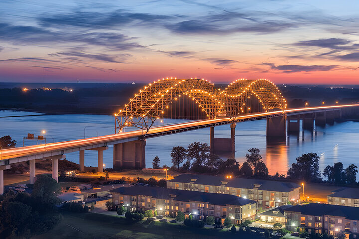 Hernando de Soto Bridge in Memphis, Tennessee at night