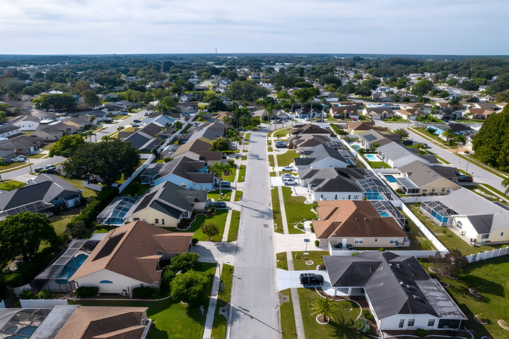 Beautiful aerial view of Tampa suburbs on a Premium residential in Florida USA