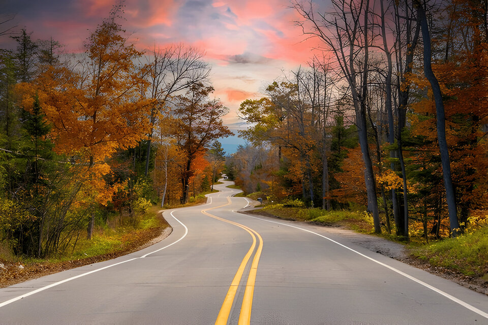 Winding Road at Autumn in Door County of Wisconsin