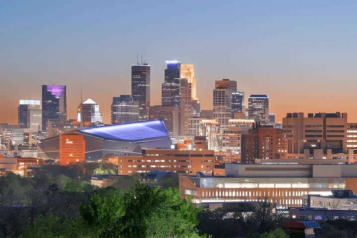 Minneapolis, Minnesota, USA downtown city skyline at dusk