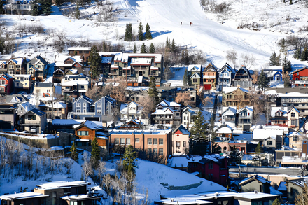 Vacation homes crowded on the hillside in the downtown near Alpine and Park City, Utah