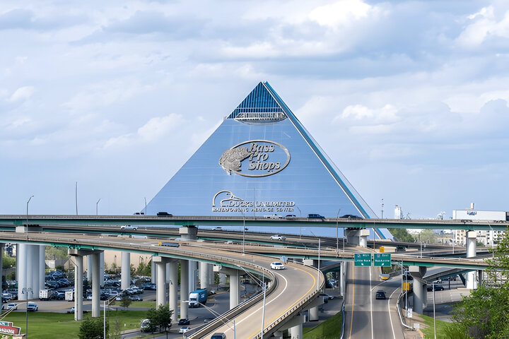 The Bass Pro Shops Building and Interstate Exchange in Downtown Memphis Tennessee