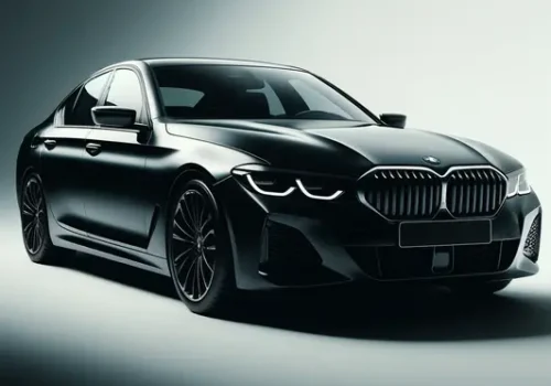 Side view of BMW car service with white and dark background