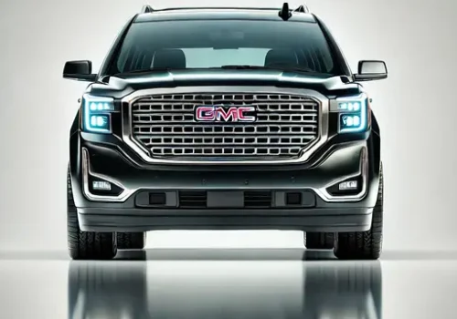 Front View of Luxury Black CMC Yukon Denali with silver and white background