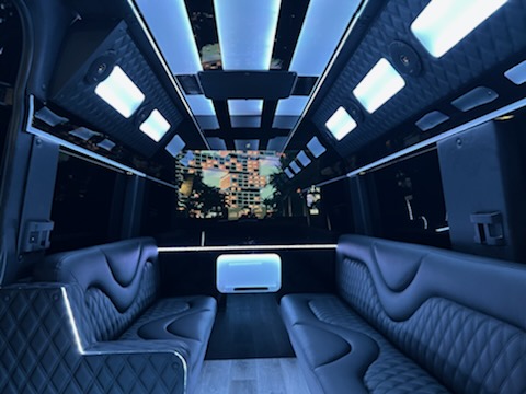 Luxury Interior of Party Bus with Lightening